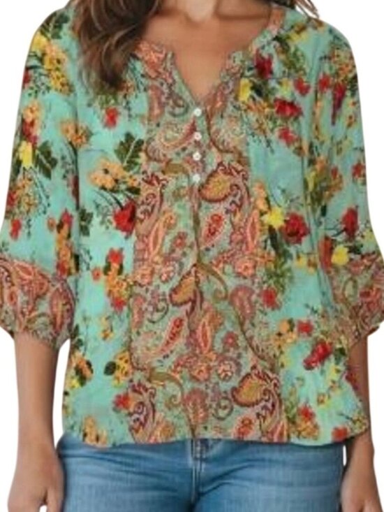 fig and flower Tops - Fig and Flower women M paisley floral henley blouse cottagecore peasant boho